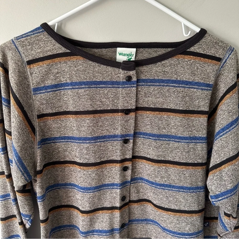 Wrangler Vintage 80's Shirt Striped Long Sleeve Medium Button Henley Retro